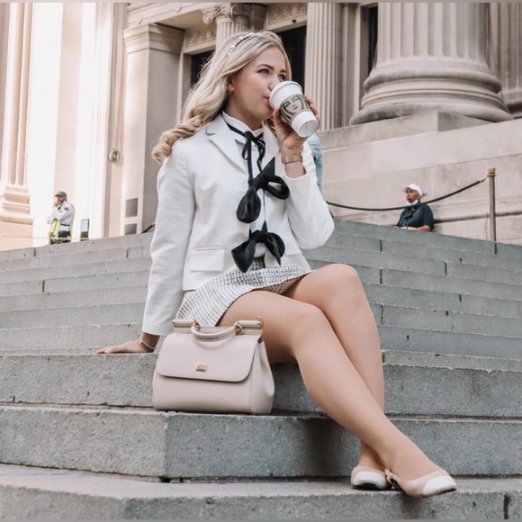 ZARA Bow Tie Short Jacket Blazer Linen Blend XS Faux Pockets Blogger Favourite - Picture 10 of 12